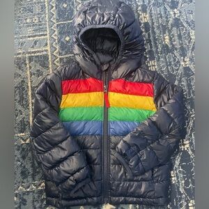 🌈 Primary 3 navy bold rainbow puffer jacket